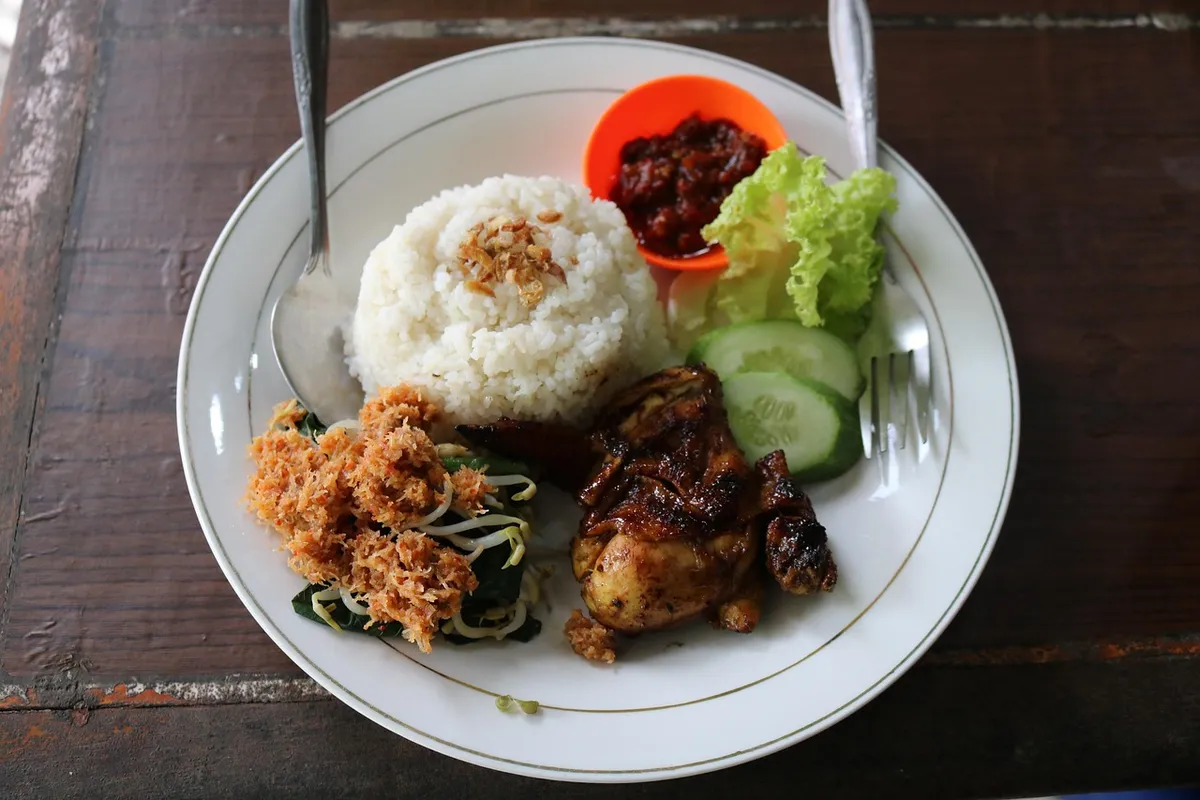 rice, dish, diet, food, indonesian food, restaurant food, chicken, grilled chicken, enjoyment, chilli sauce, indonesian chili, typical food, nutrition, purwoker