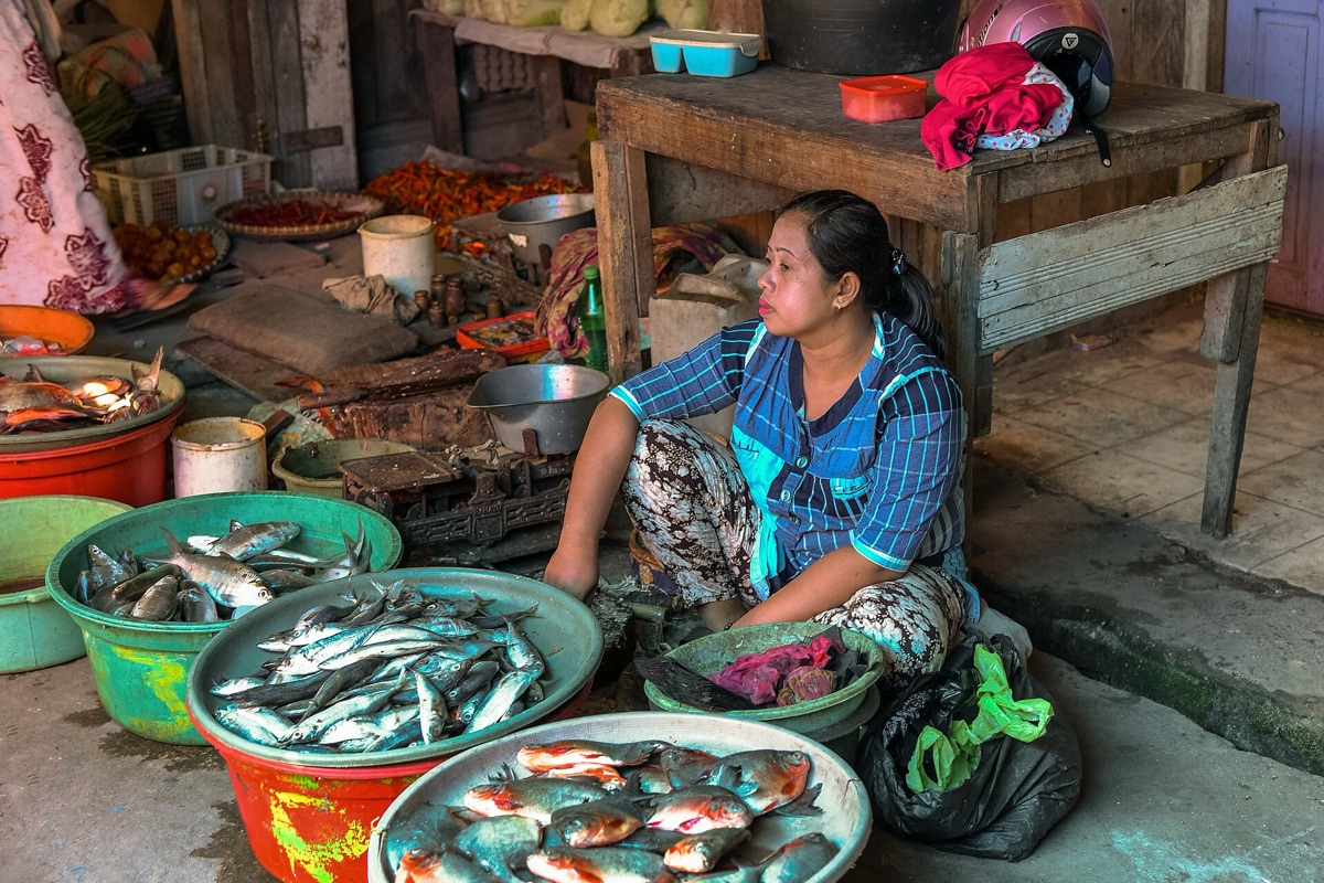 Indonesian street with local market