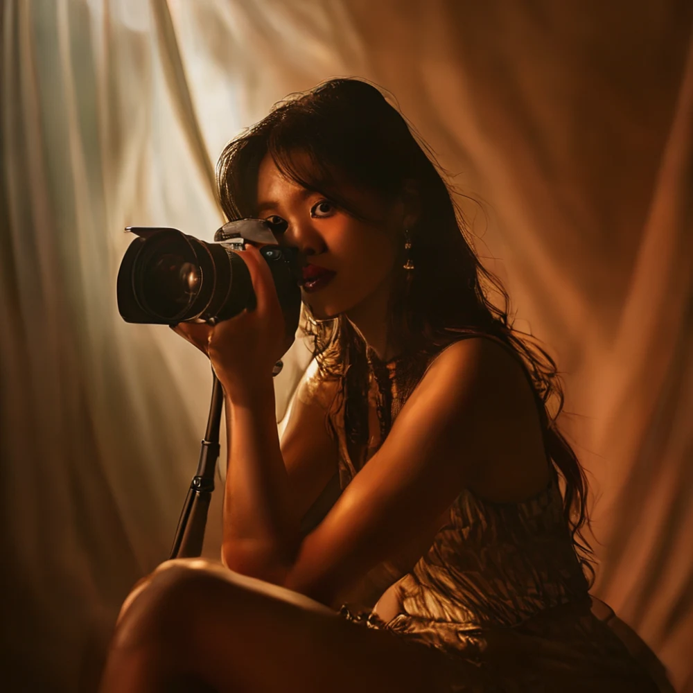 Indonesian influencer in studio with camera